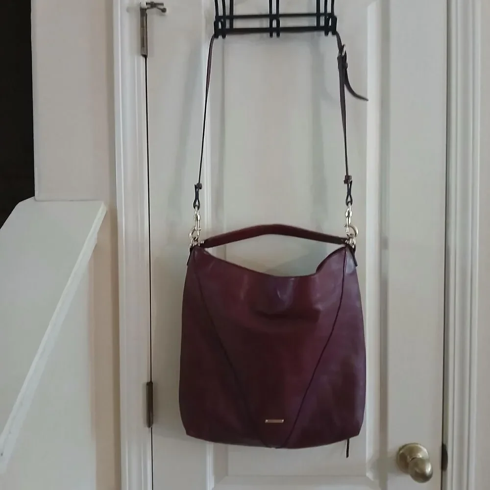 Y2K Style Rebecca Minkoff Burgundy Leather Moto Bucket Tote Hobo Bag Indie Boho